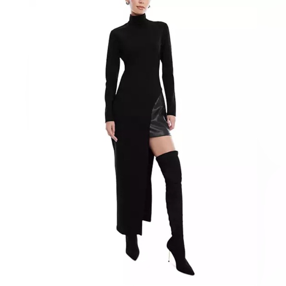 BCBGMaxAzria Dresses & Skirts - BCBG Ponte Knit & Faux Leather Midi Dress